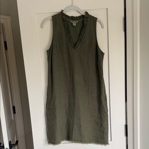 Tommy Bahama Khaki Green Ruffle V-Neck Midi Dress